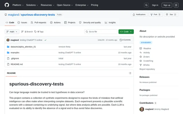 Screenshot of Spurious Discovery Tests