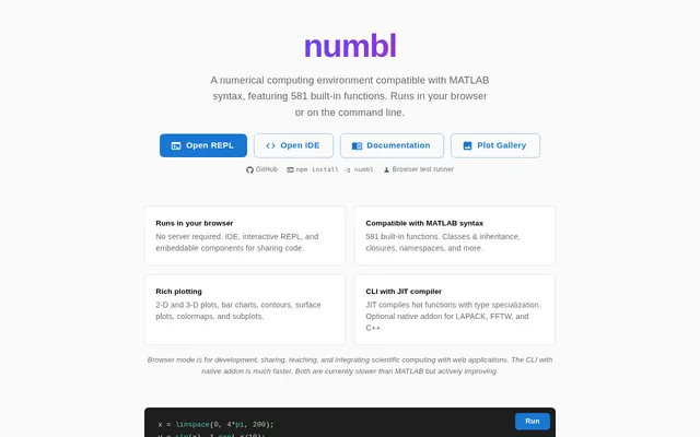 Screenshot of Numbl